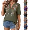Top Primaverili da Donna con Ricami Scollo a V Camicie Estive da Donna Manica Corta Casual Top Eleganti da Donna
