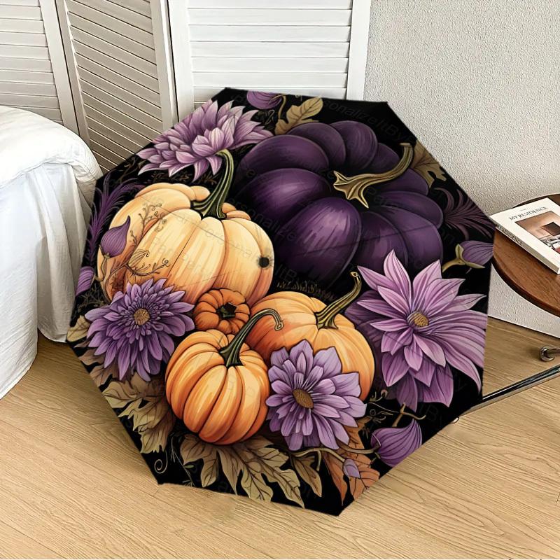 

1PC Pumpkin, Autumn Flowers Automatic 8-Bone Folding Umbrella - Durable Polyester & Iron Frame,Userfriendly Operation y250929111