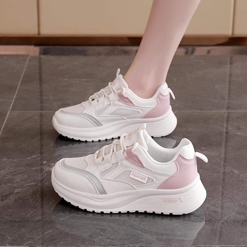 Spring mesh breathable sports shoes women's lightweight and versatile student running shoes thick-soled simple casual dad shoes