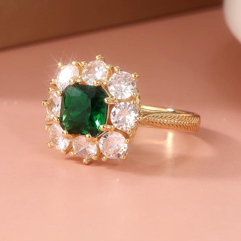 Vintage Elegant Green Synthetic Zircon Women's Ring Wedding Banquet Perfect Jewelry Accessories Handmade Art Ring