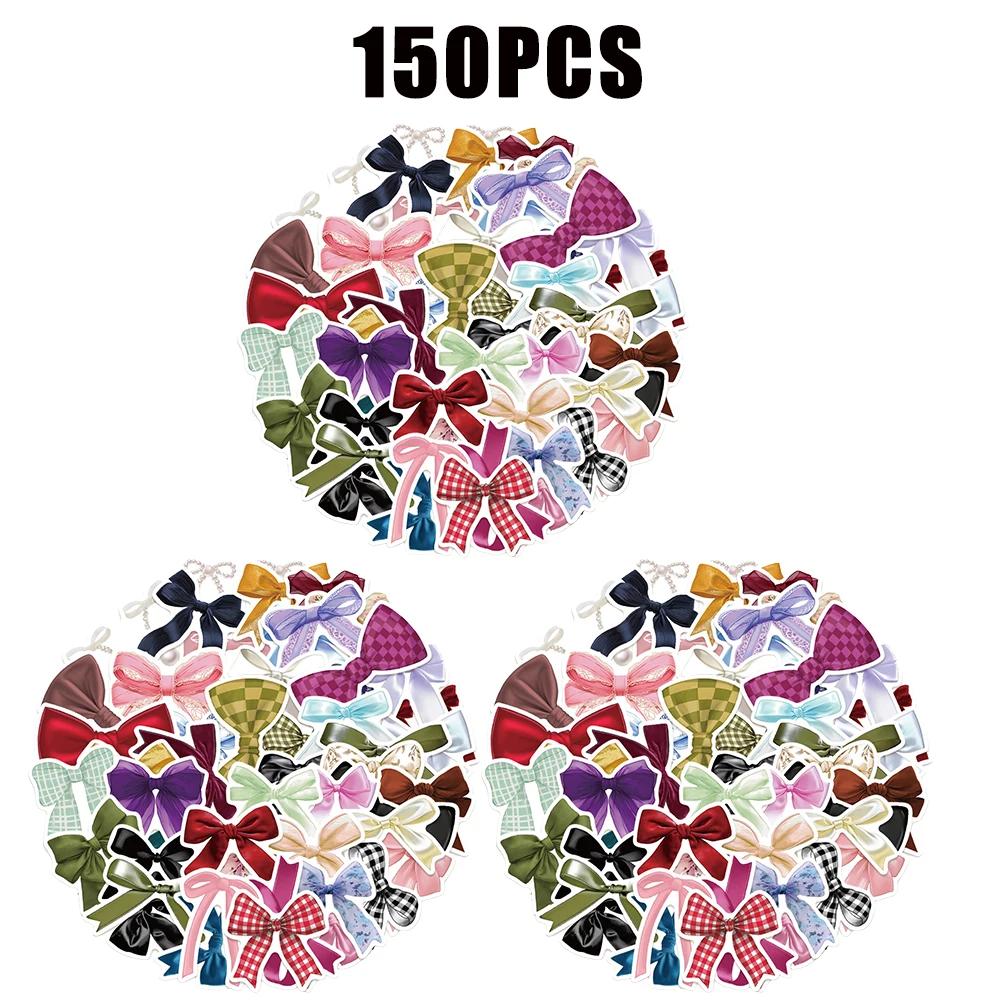 Colorful Bow Stickers Removable Aesthetic DIY Decals for Scrapbooking Phone Luggage Skateboard Glossy Waterproof Skin Safe Decor