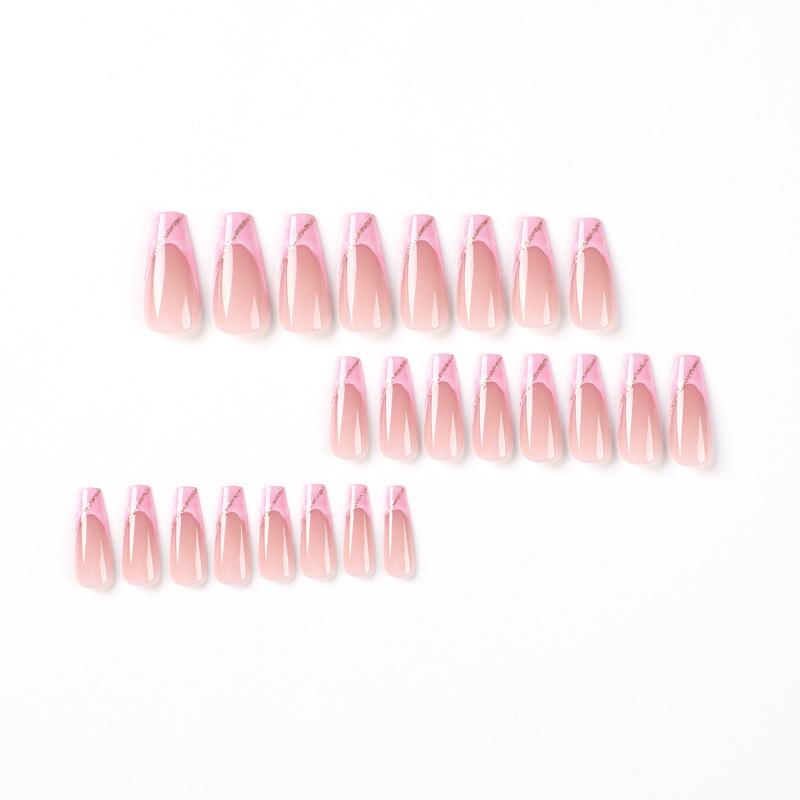 24 Teile/satz Schnelle Nägel Lange Ballett Rosa Verschmiert Französisch Falsche Nials Aufkleber Tragbare Wasserdichte Maniküre Fertigen Nägel