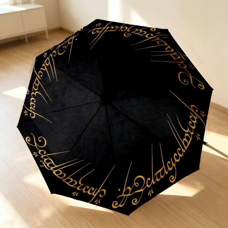 Elven Script Circle 8 Ribs 3Fold Black Glue Uv Protection Umbrella Sun Protection Rainproof Compact Folding Umbrella For Travel Daily Use C923169