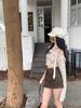 Summer 2025 Petite High Waist A-Line Brown PU Leather Skirt for Women