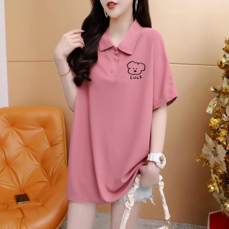 Plus Size Women's Polo Lapel Short Sleeved Loose Top