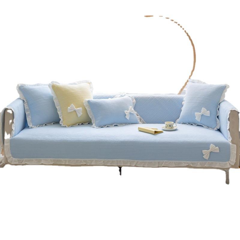 Girly Style Pure Cotton Sofa Cushion, Universal Anti-slip Cushion for All Seasons, New Korean Style Sofa Cover, Full Cover Cloth