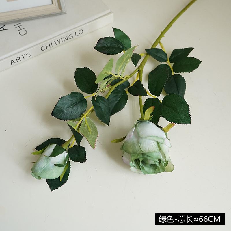 

Artificial flower two-headed rose European classic retro wedding decoration fake flower Bulgarian rose зелений