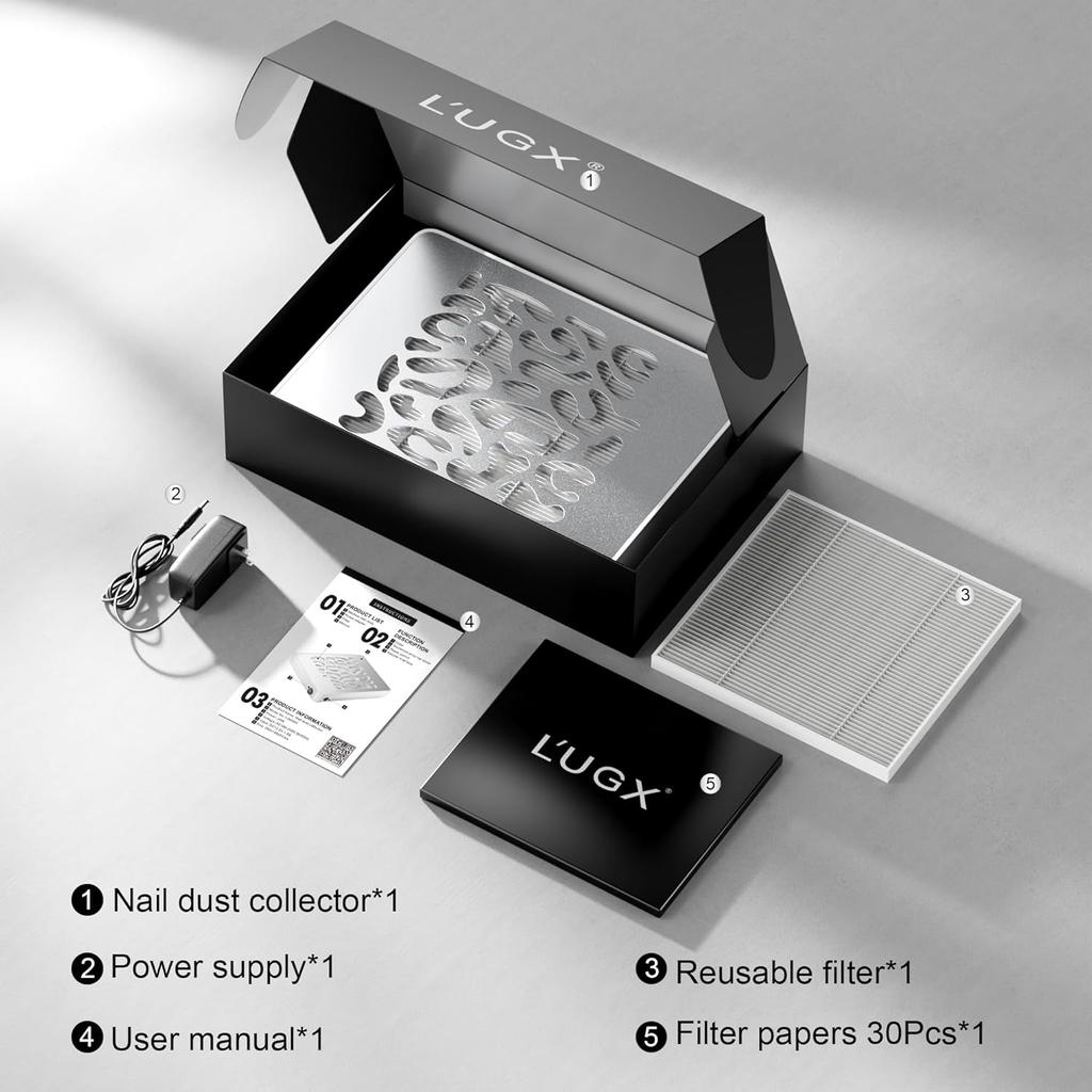 L'UGX Nail Dust Collector, Professional Dust Collector Nail Tech, Powerful Dust Suction Machine Manicure Pedicure Tool for Acrylic Nail Polishing,