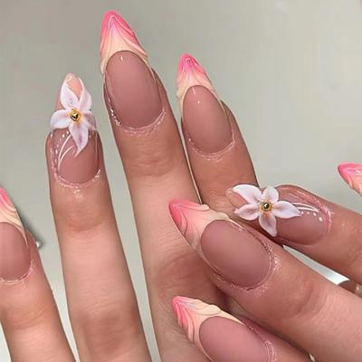 Nail Patch Simple French Line Removable Nail Three-Dimensional Orchid Wearing Nail Nail Patch Gold Bead Diamond