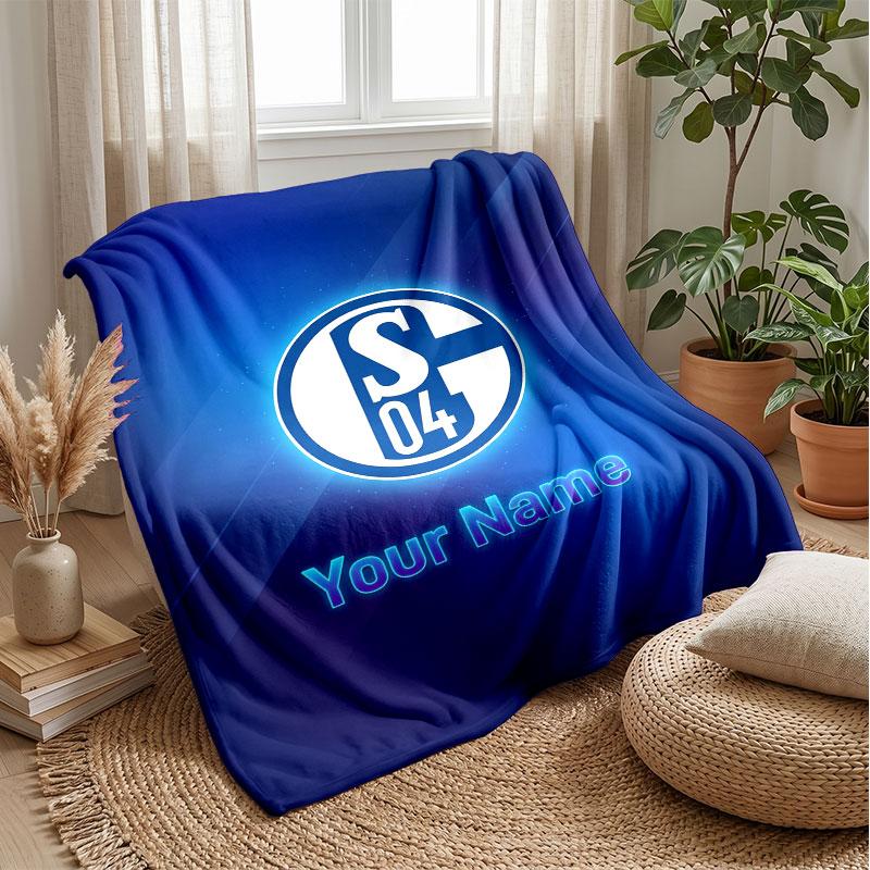 Schalke 04 FC Benutzerdefinierter Name Text Flanelldecke Fußball Logo Personalisierte Fleece-Wurfkuscheldecke Besonderes Geschenk für Sofa Schlafzimmer Zuhause