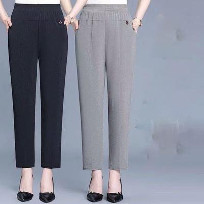 Women Slimming High-Waisted Straight-Leg Cropped Pants Casual Style For Middle-Aged And Elderly Women Summer Ice Silk Pants