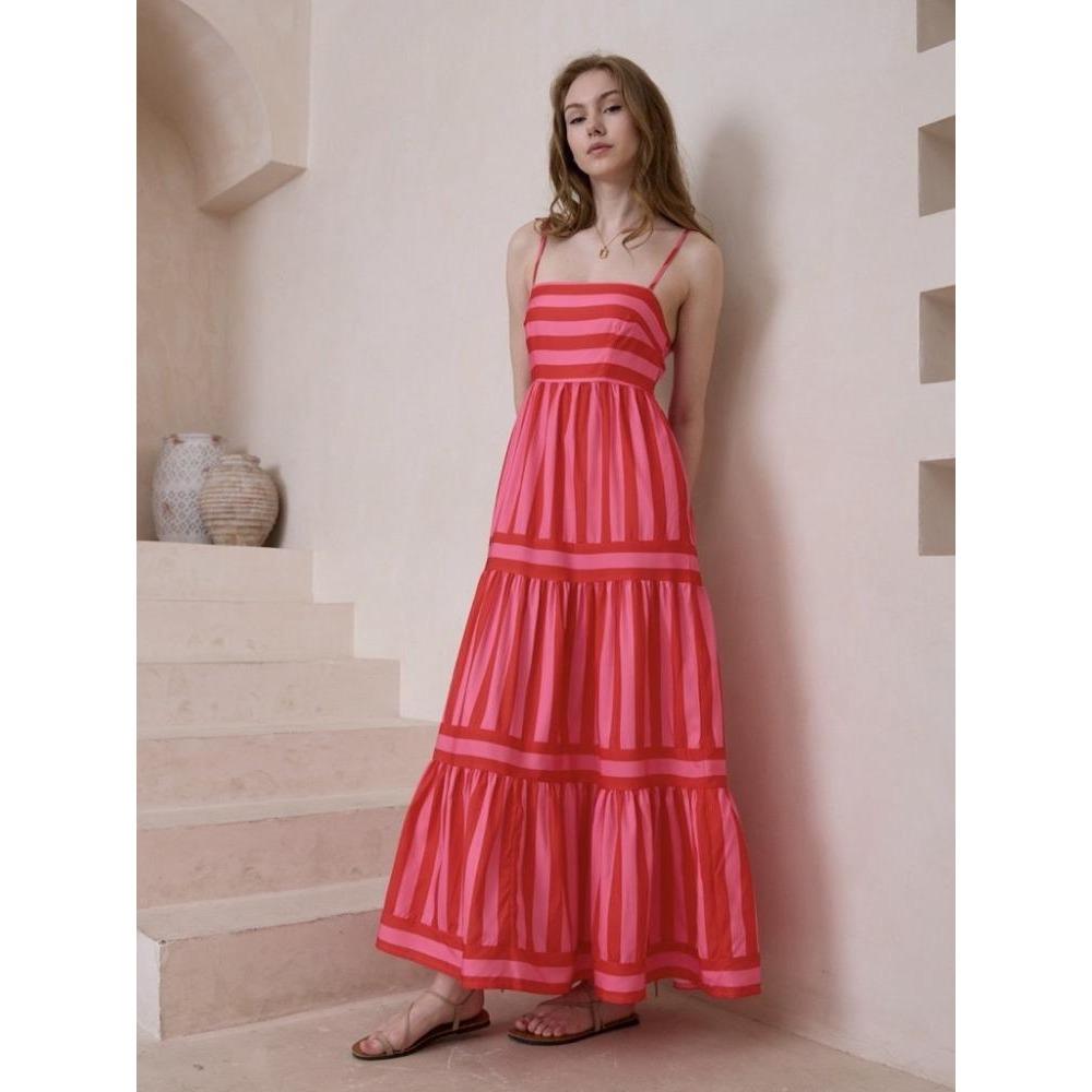 

Летние повседневные длинные платья на тонких бретельках для женщин, платье без рукавов с принтом и бретельками, пляжный сарафан для отдыха, Vestido Fiesta Mujer XL красный