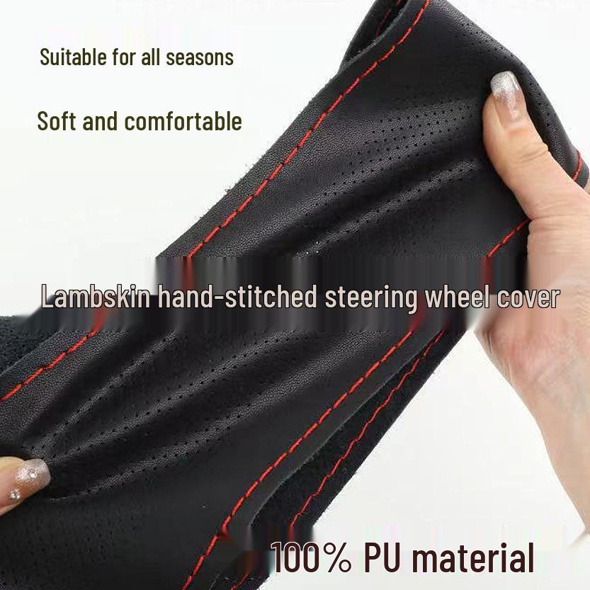 Echt Leer Lamsvel Handgestikt Stuurwielhoes - Ultradun, Zacht, Antislip, Slijtvast, Universeel voor Alle Seizoenen