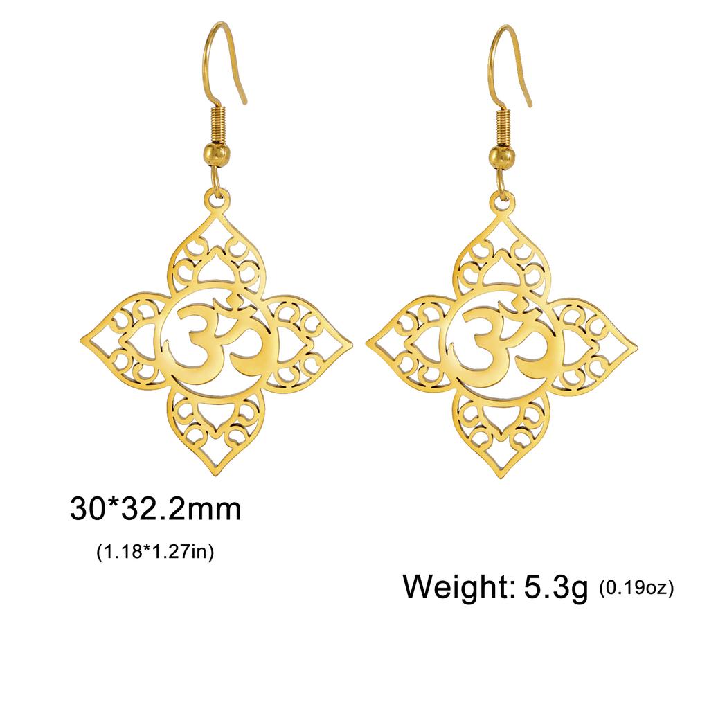 Dawapara Yoga Lotus OM Symbol Dangle Earrings for Women Girls Aum Ohm Spiritual Amulet Chakra Pendant Stainless Steel Jewelry