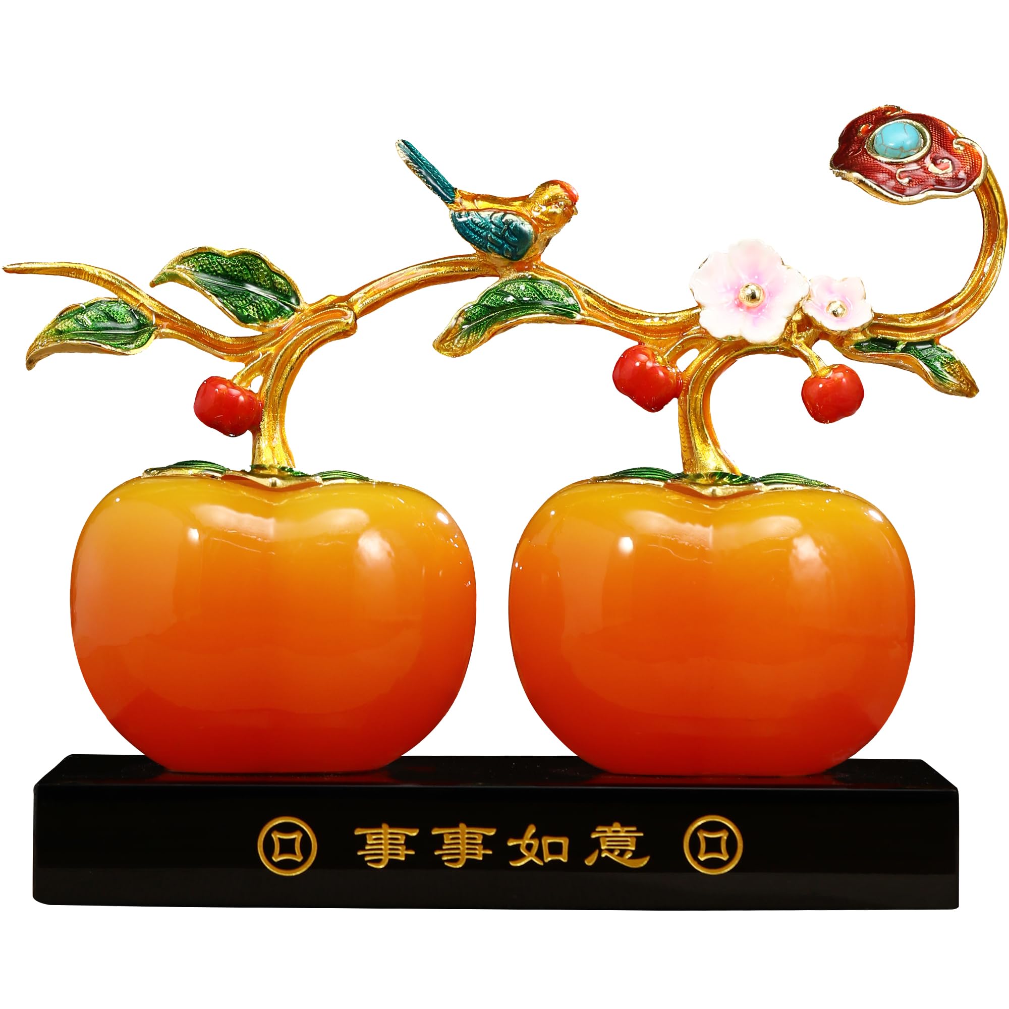 Aris & Juno Liuli Crystal Art Feng Shui Persimmon Statue with Lucky Bird & Ruyi, Handcrafted Feng Figurine, Chinese Lucky Charm for Office/Home S оранжевый