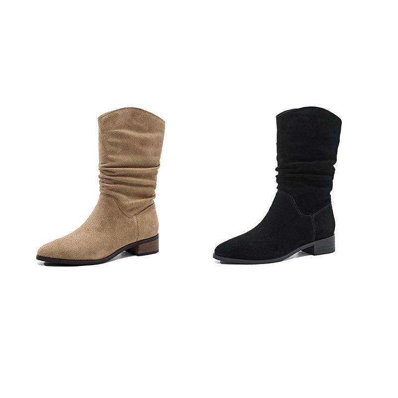 Spring and Autumn Western Cowboy Boots Women's Summer Medium Tube Thick Heel Martin Boots Skinny Pile Knight Boots 2025 New