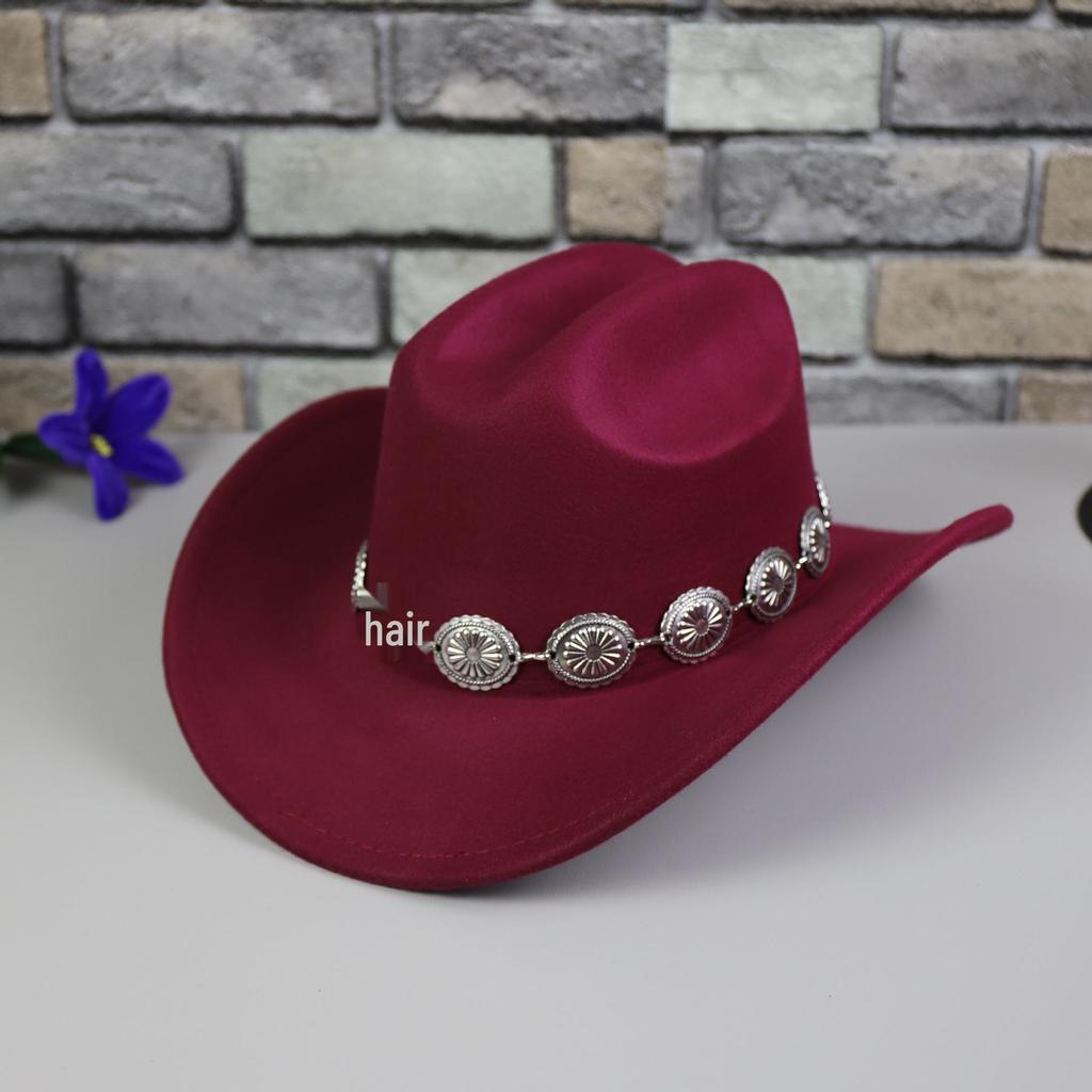 Hochwertiger Retro-Cowboyhut mit Metallkette und großem Schirm