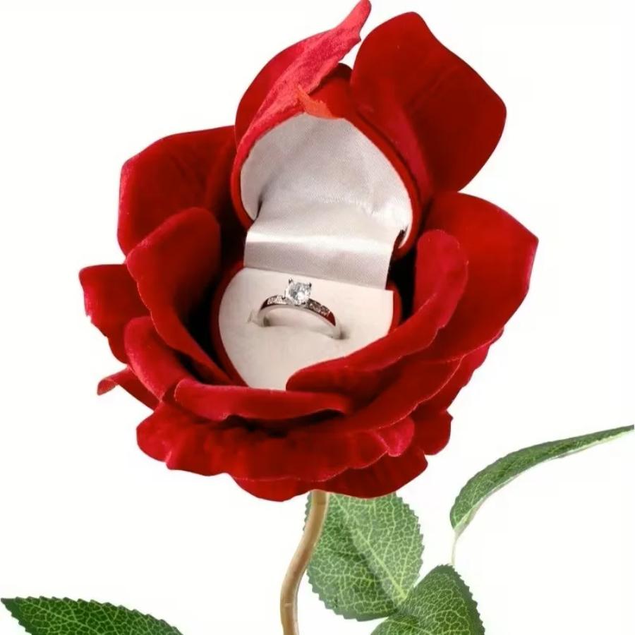 

Rose Shaped Ring Box Magnetic Closure Proposal Jewelry Box for Engagement Velvet Lining Keepsake Case Unique Romantic Gifts 1pc красный
