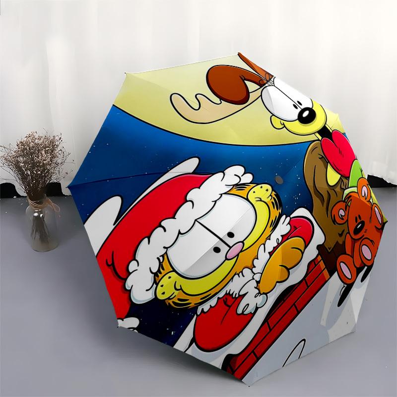 1pc Garfield & Odie Christmas Edition Umbrella - Automatic Opening, Portable 3-Fold Design, 8-Bone Iron Frame Outdoor Umbrella, Festive Gift for Fans,