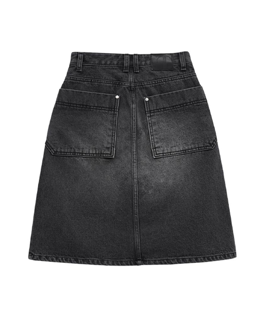 Teulimingbeodeu One Button Denim Set-Up Skirt [ Black ]
