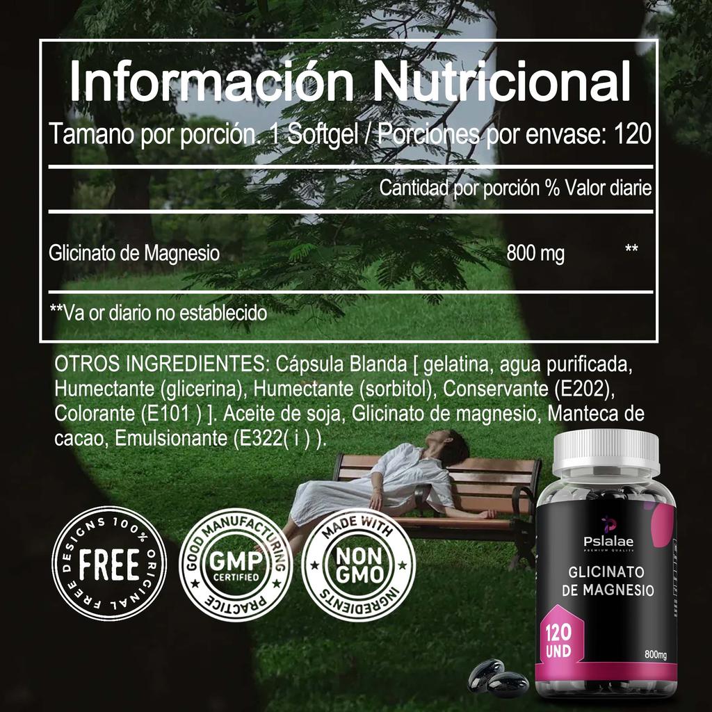 Pslalae Magnesium Glycine Capsules, 800mg Magnesium Glycine Extract, All-Natural, Suitable for Adults