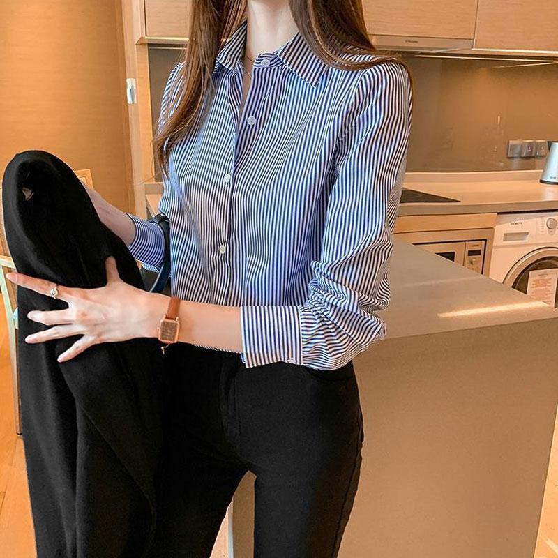 Commute Striped Printed Blouse All-match Spring Autumn Long Sleeve Women's Clothing Casual Loose Fashion Single-breasted Shirt