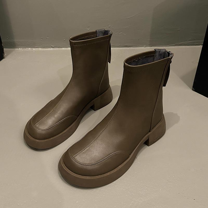 Simple Black British Style Platform Martin Boots Women's 2025 New Autumn and Winter Popular Thick Heel Casual Thin Short Boots