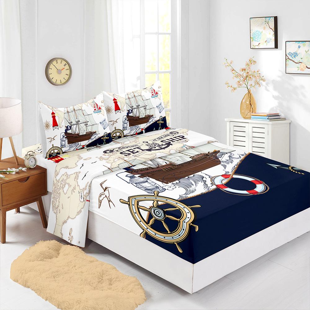 Four-Piece Mattress Set Ocean Dolphin Turtle 3D Digital Printing Kit Mattress Protective Cover