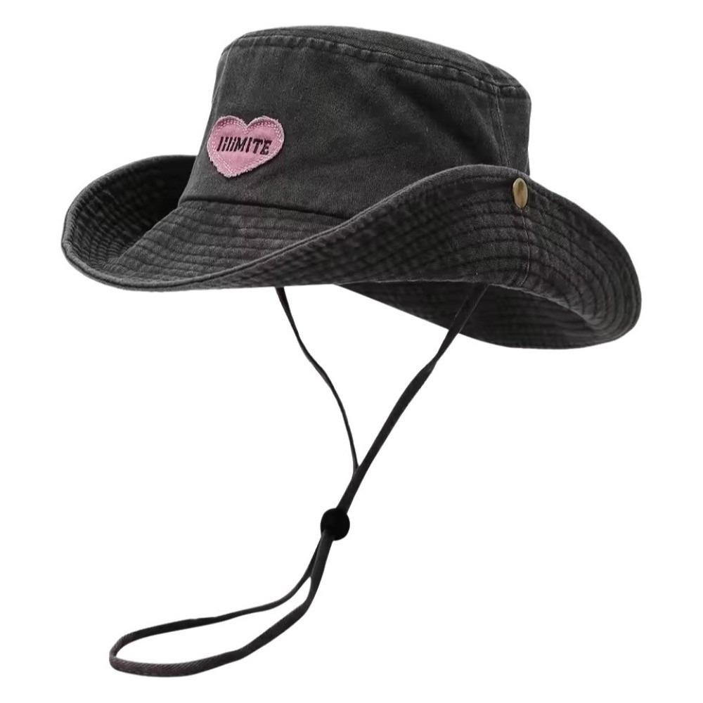 Cappello Western da Cowboy Monocolore alla Moda Rosa Amore Regolabile a Tesa Larga Cappello da Sole Protezione Solare Giapponese Y2k Cappello da Pescatore Ragazza
