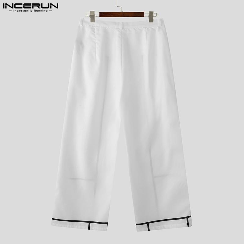 INCERUN Men Zip-up Waist Stitching Casual Long Wide Legs Pants Trousers