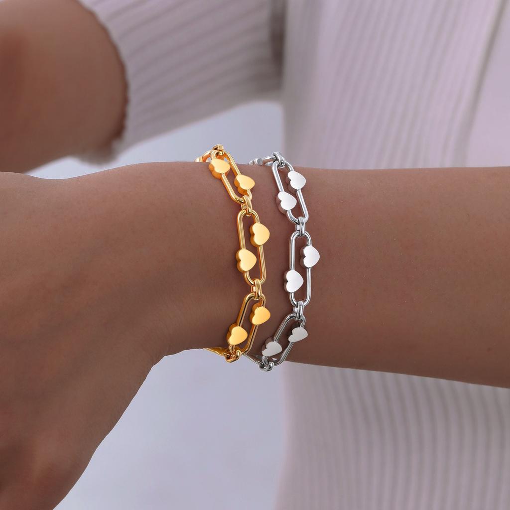 Woman Chain Bracelet For Girls Dainty Stainless Steel Jewelry Heart Links Wristband Mom Girlfriend Valentine's Day Gift