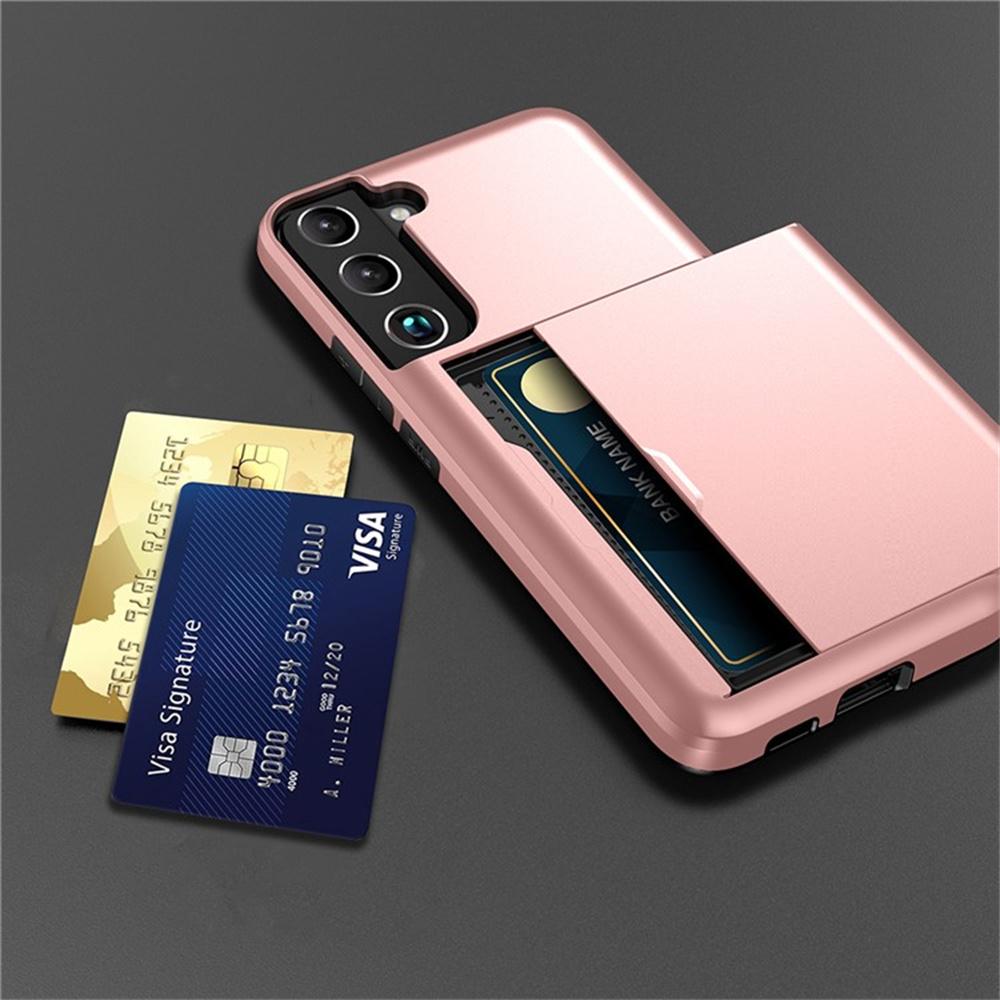 AMORUS For Samsung Galaxy S22 5G Case with Sliding Card Holder PC TPU Phone Back Cover