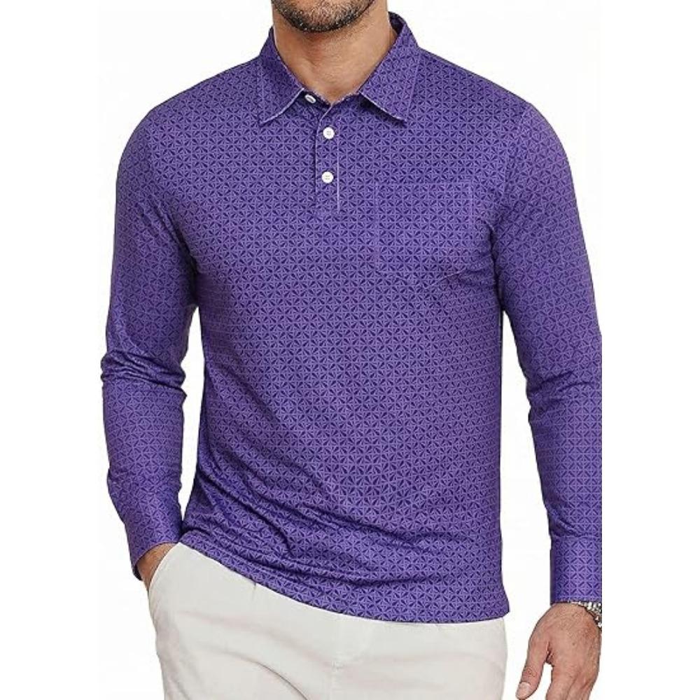 

100%Polyester Fiber Spring Summer Men s Lapel Long-sleeved Polo Shirt Fashionable Outdoor Activity Wear Comfortable Composition 3XL фіолетовий