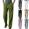 Pantaloni largi, casual, din bumbac, din in, cu cravată elastică, cu imprimeu, pantaloni drepti