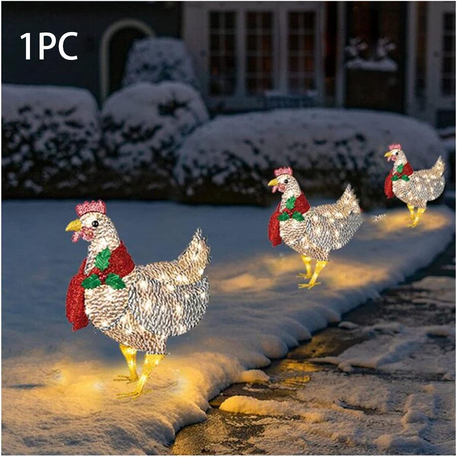 1PC Christmas Light Up Chicken Lantern Sculpture Lawn Acrylic Home Courtyard Decor