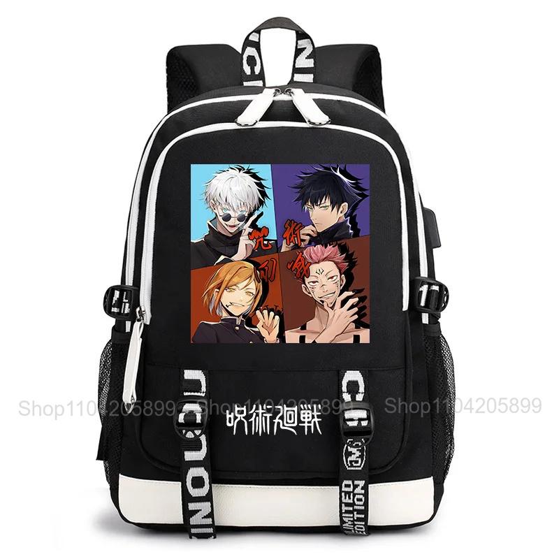 Jujutsu Kaisen Rugzak Anime Satoru Gojo Itadori Yuji Mochil Student Schooltas Grote Capaciteit USB Oplaadpoort Reizen Rugzak 16 inches black