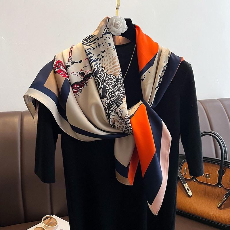 

Luxury2024Square Silk Scarf for Women 90*90Hijab Hair Bands Neckerchief Female Satin Shawl Ribbon Headband Fashion Wraps 90X90CM