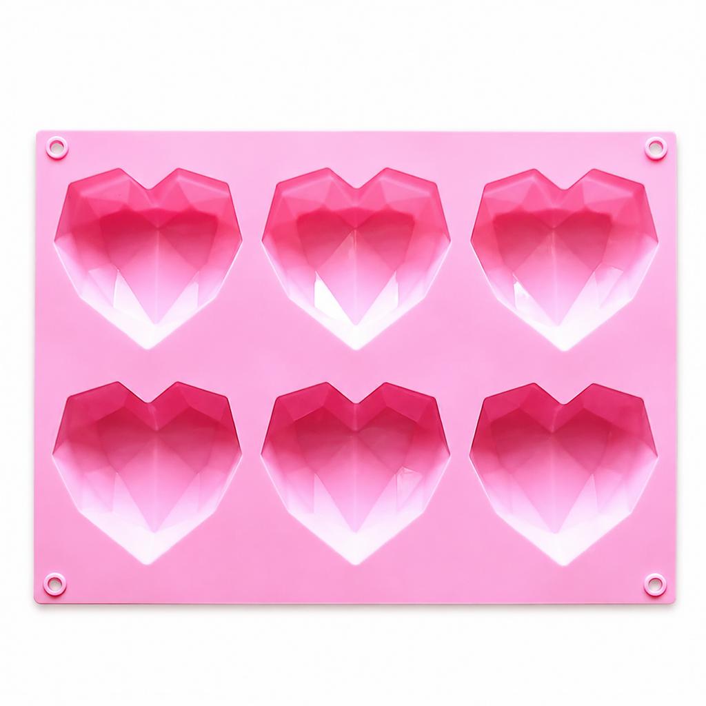 Silicone Mold, Pink 6-Cavity Diamond Heart Shape for Mousse Cake, Mirror Glaze Desserts, DIY Baking and Pastry Decorating