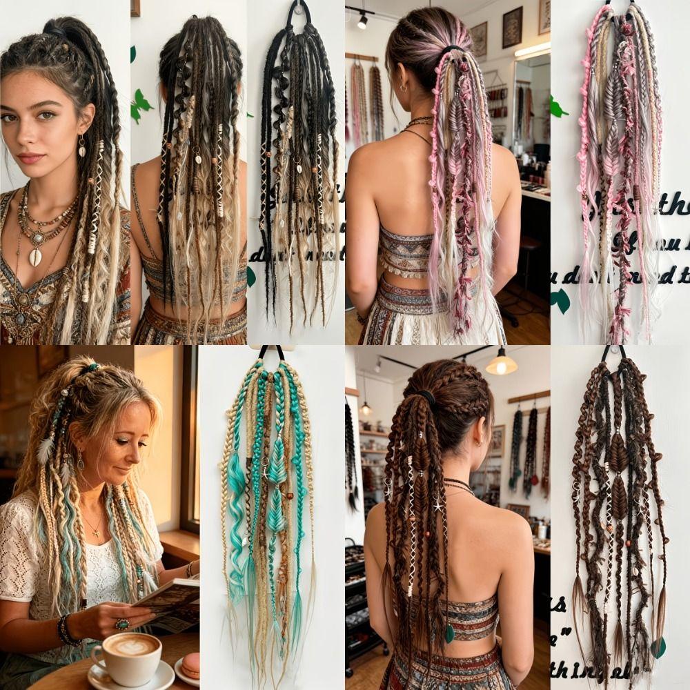 Ombre Textured Dreadlock Ponytail 24Inch Twist Braid Hairpiece Women's Braided Wigs for Women