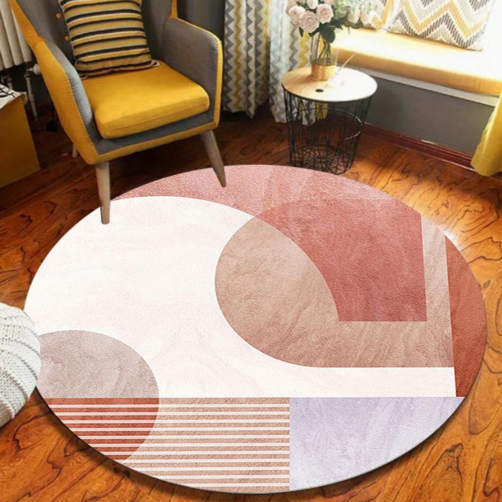 

Round Modern Pattern Carpet for Living Room Bedroom Pink Brown Purple Tone Anti Slip Large Area Rug Light Luxury Home Decor 60cmx60cm
