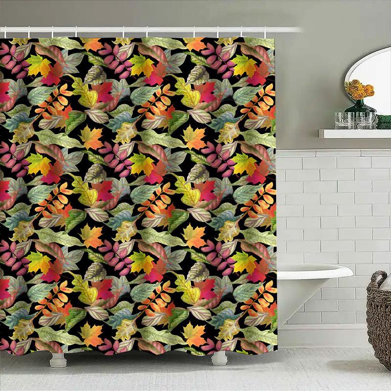 Leaf Print Shower Curtain Fall Colors Polyester Fabric Waterproof Bath Decor For Home Living Room Decoration New Arrival Pa