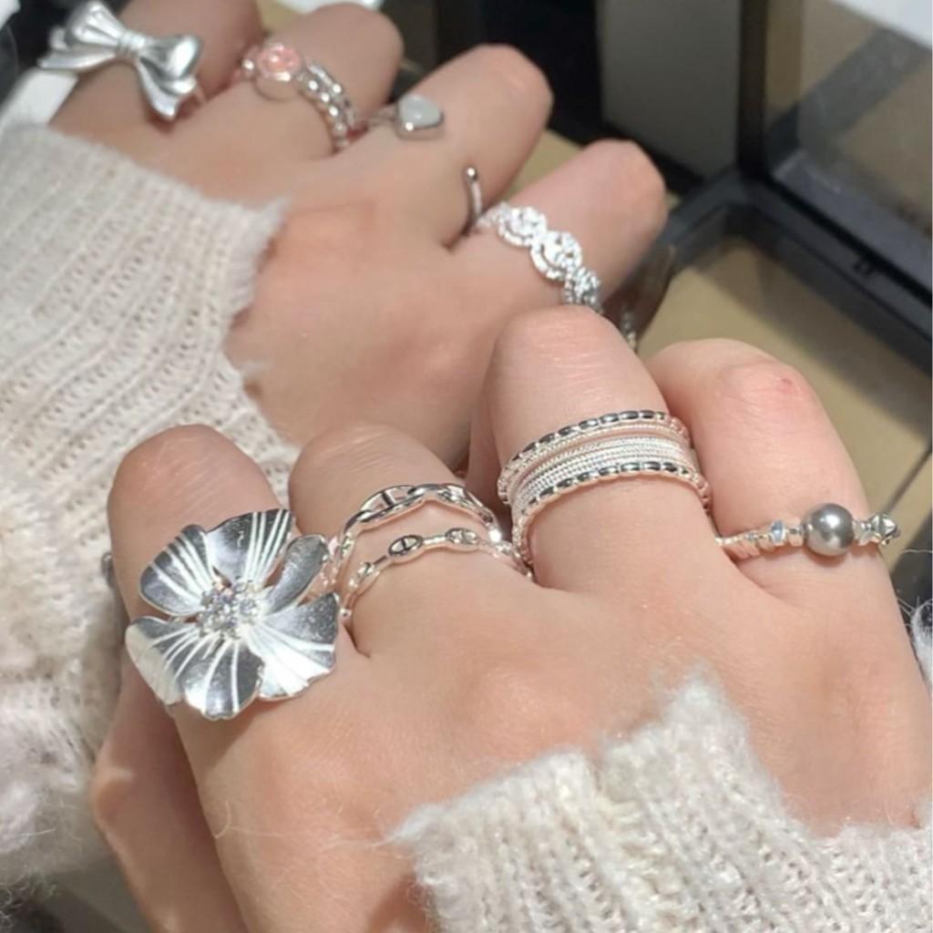 Elegant Adjustable Pearl And Silver Geometric Ring For Women Unique Design Accessory