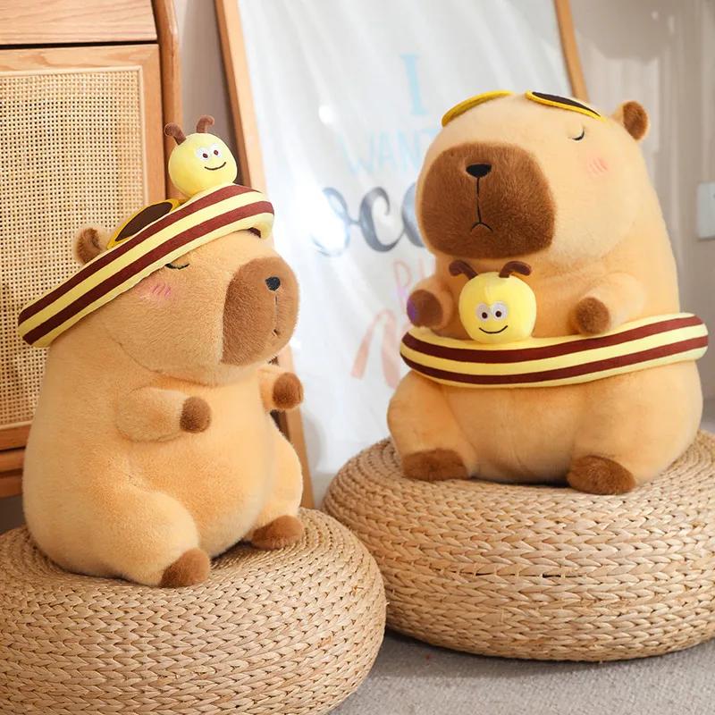 Pink Capybara Plush Toy Stuffed Seaside Beach Dress Blue Shirt Swim Ring Bee Decor Capibara Plushie Boy Hawaii Vacation Style