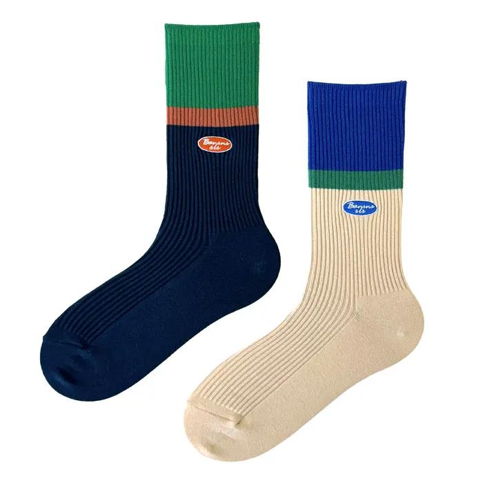 [Banana Sisters/26SS] Jackie Block Rib Logo High Crew Socks 2 colors