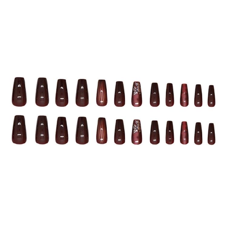 24Pcs French Press On Nail with Floral and Stripes Designs Full Cover Artificial Nail Stick On Nail for Women and Girls