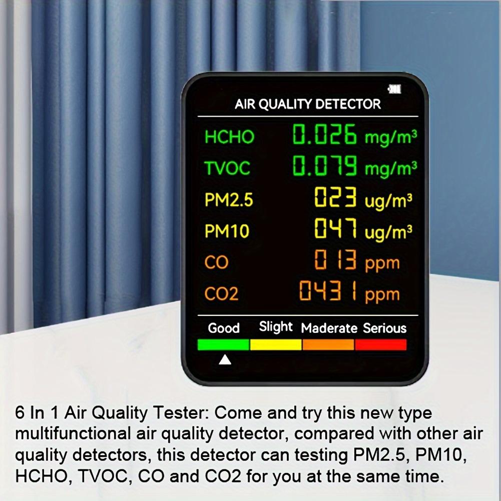 6-In-1 Multifunctional Air Quality Detector PM2.5 PM10 HCHO TVOC CO CO2 Formaldehyde Monitor LCD Display Home Air Quality Tester