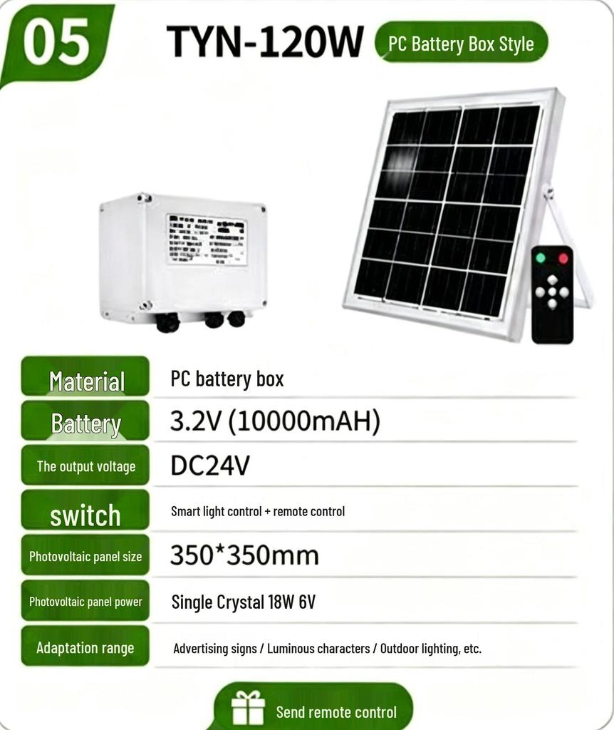 12V/24V/36V Solar Power System with Photovoltaic Panels, Battery Storage, LED Light Box, and Illumination Lights