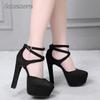 Zapatos de Salón de Tacón Alto de Piel de Ante Negra de 14 CM con Correas Cruzadas en el Tobillo Sandalias de Plataforma para Mujer Moda Primavera Otoño Elegantes