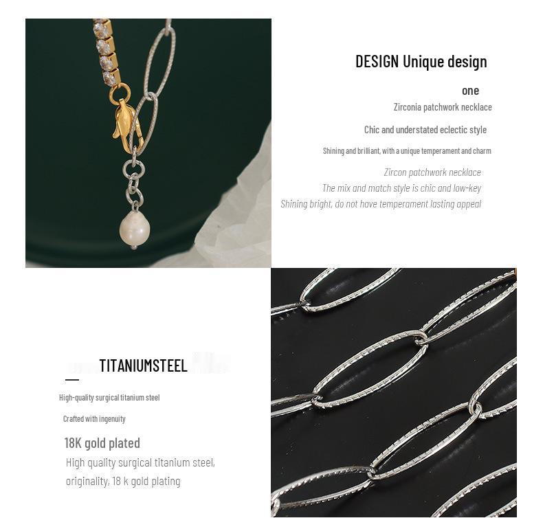 Cross Chain Inlaid Zircon Freshwater Pearl Pendant Necklace - Niche Design, Non-fading Clavicle Chain
