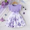Exklusiv für Mädchen Süßes und damenhaftes Blumenmuster Flatterärmel Ärmelloses Kleid mit Gürtel